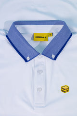 BLUE KNIT COLLAR WHITE POLO